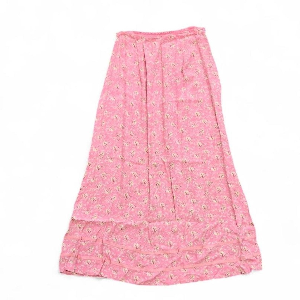 Vintage April Cornell Pink Floral Maxi Skirt Size Large Whimsical Cottage Boho